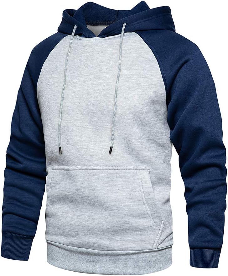 Men's Fleece Blend Pullover Hoodie - Long Sleeve Hooded Sweatshirt with Kangaroo Pockets for Casual Wear - Small