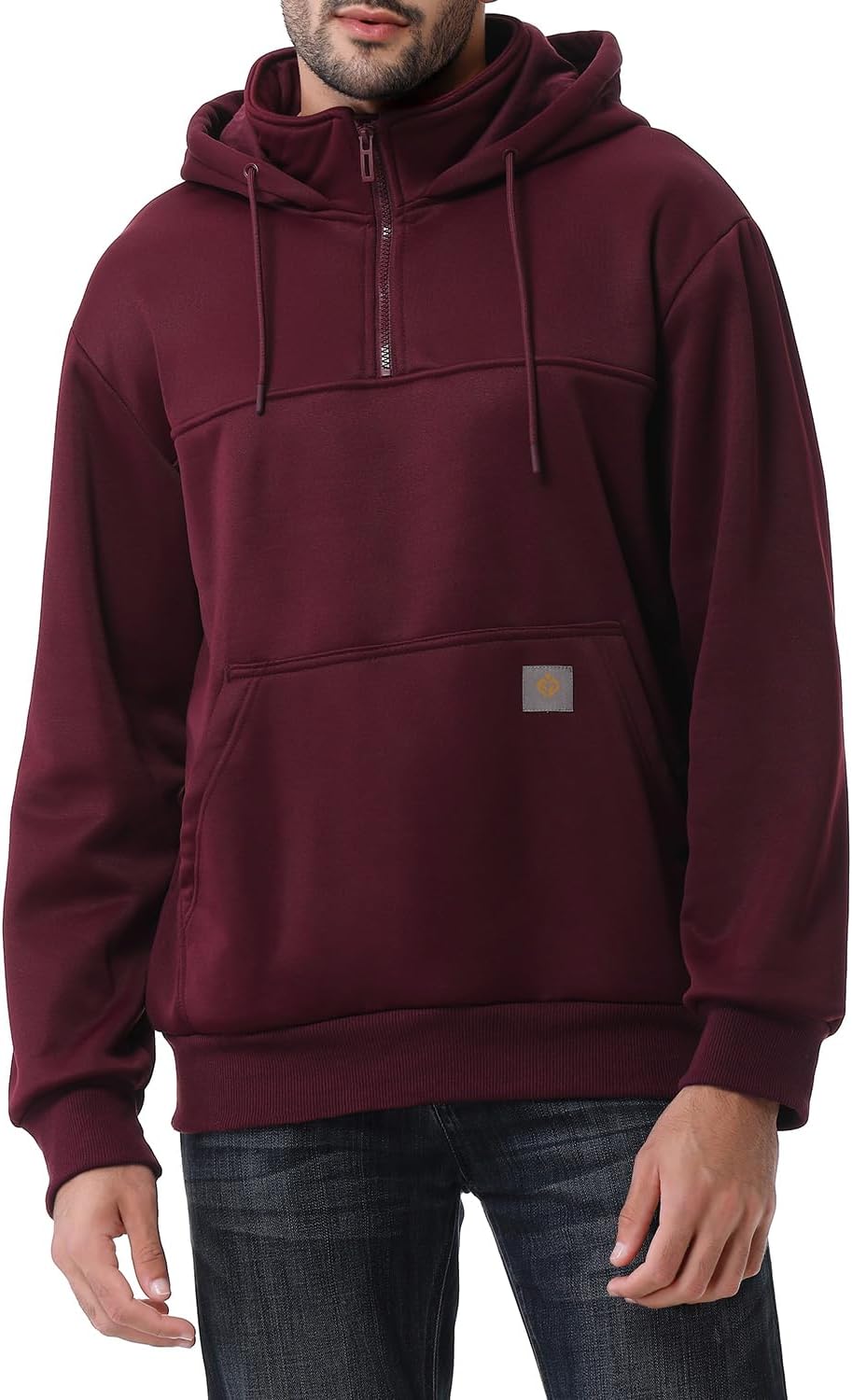 Men's Heavyweight Quarter Zip Hoodie - Loose Fit Fleece Lined Pullover Sweatshirt for Cold Winter Days - Small