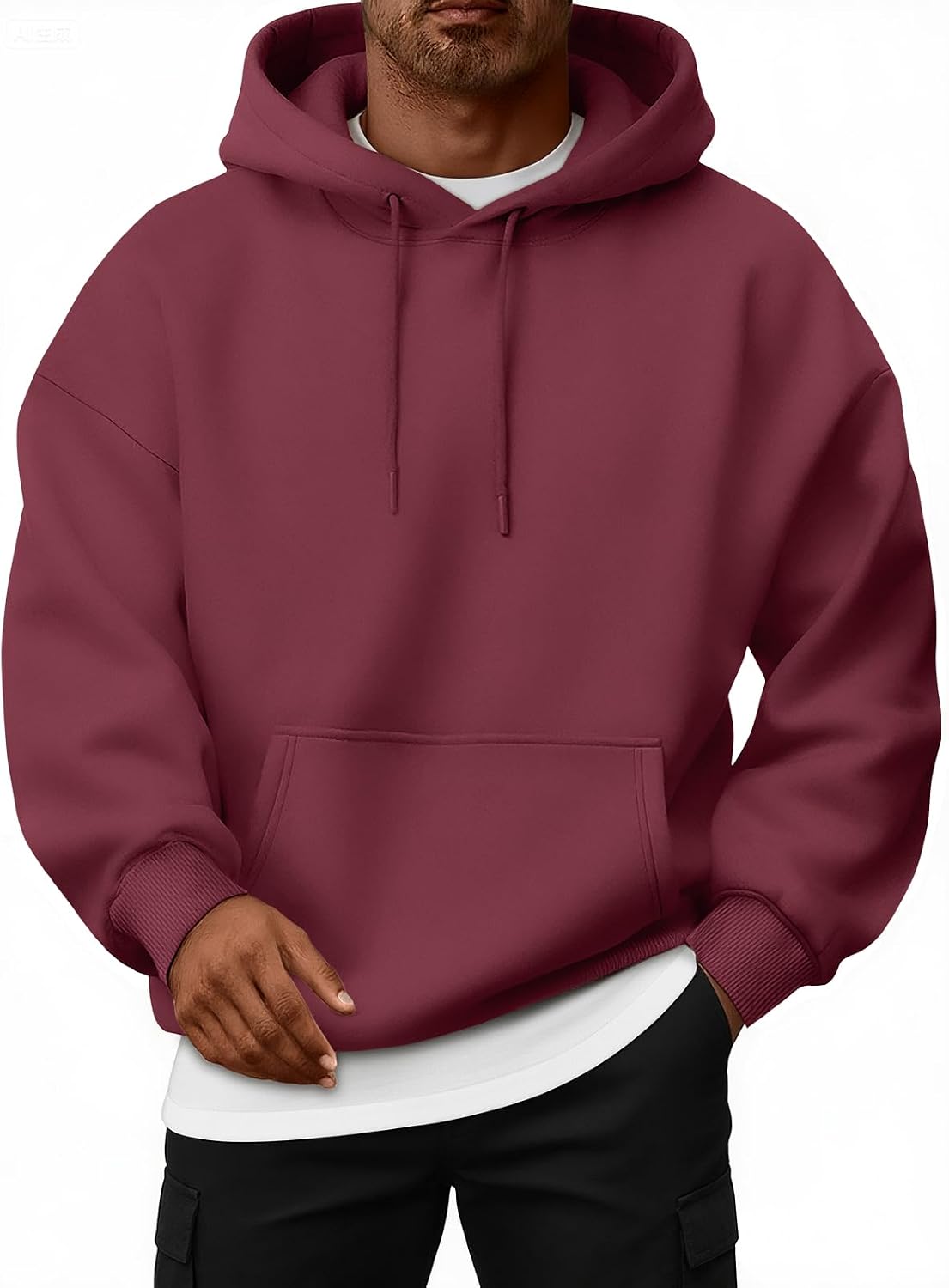Men's Oversized Fleece Lined Pullover Hoodie - Drawstring Hood and Front Pocket for Gym Workouts and Winter - Small