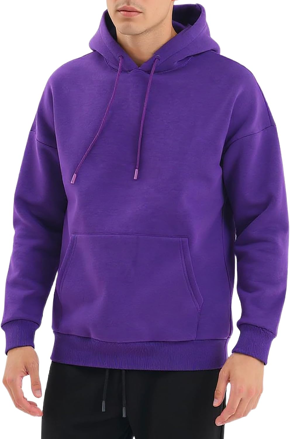 Men's Fleece Pullover Hoodie - Long Sleeve Drawstring Sweatshirt with Kangaroo Pocket for Athletic Daily Wear - Medium