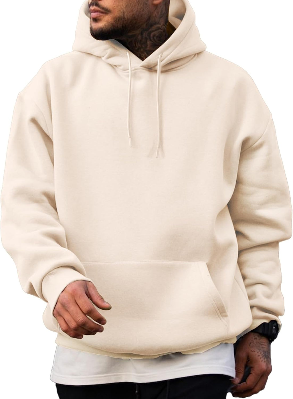Men's Fleece Lined Oversized Pullover Hoodie - Adjustable Drawstring Hood and Kangaroo Pocket for Cold Weather - Large