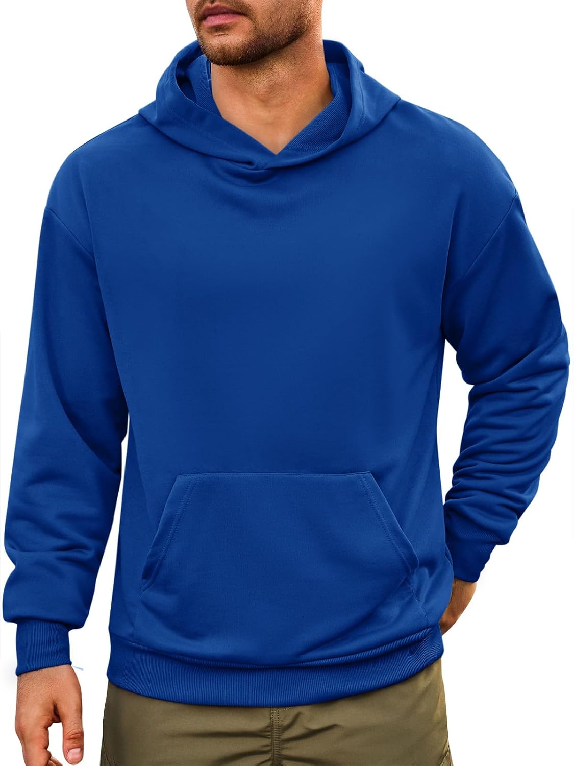 Men's Lightweight Slim Fit Pullover Hoodie - Breathable Solid Colour Sweatshirt with Kanga Pockets for Spring - Medium