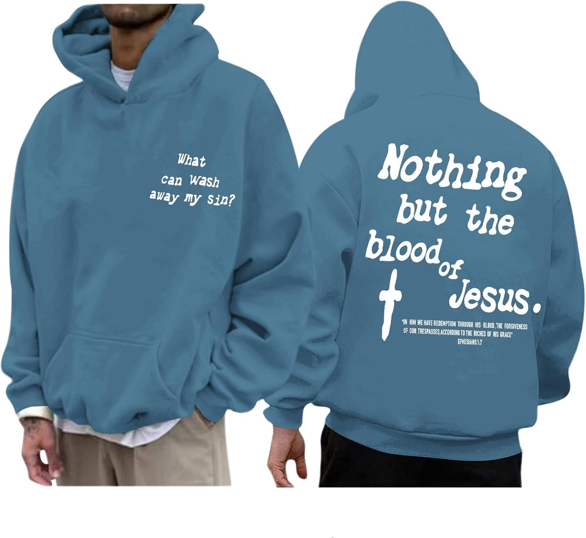Men's Faith Graphic Pullover Hoodie - Cross and Bible Verse Print Hooded Sweatshirt for Casual Everyday Wear - Apricot