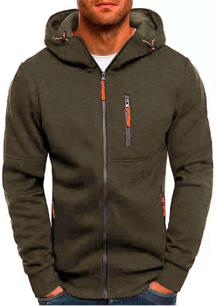 Men's Full Zip Hooded Sports Jacket - Long Sleeve Sweatshirt with Zip Pockets for Training and Casual Wear - Small