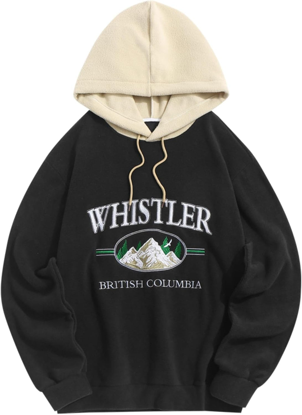 Men's Letter Graphic Fleece Pullover Hoodie - Mountain Embroidery and Loose Fit with Adjustable Drawstring Hood - Small