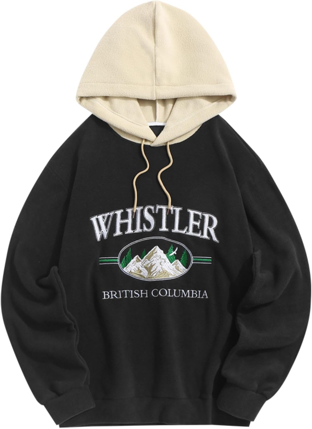 Men's Letter Graphic Fleece Pullover Hoodie - Mountain Embroidery and Loose Fit with Adjustable Drawstring Hood - Small