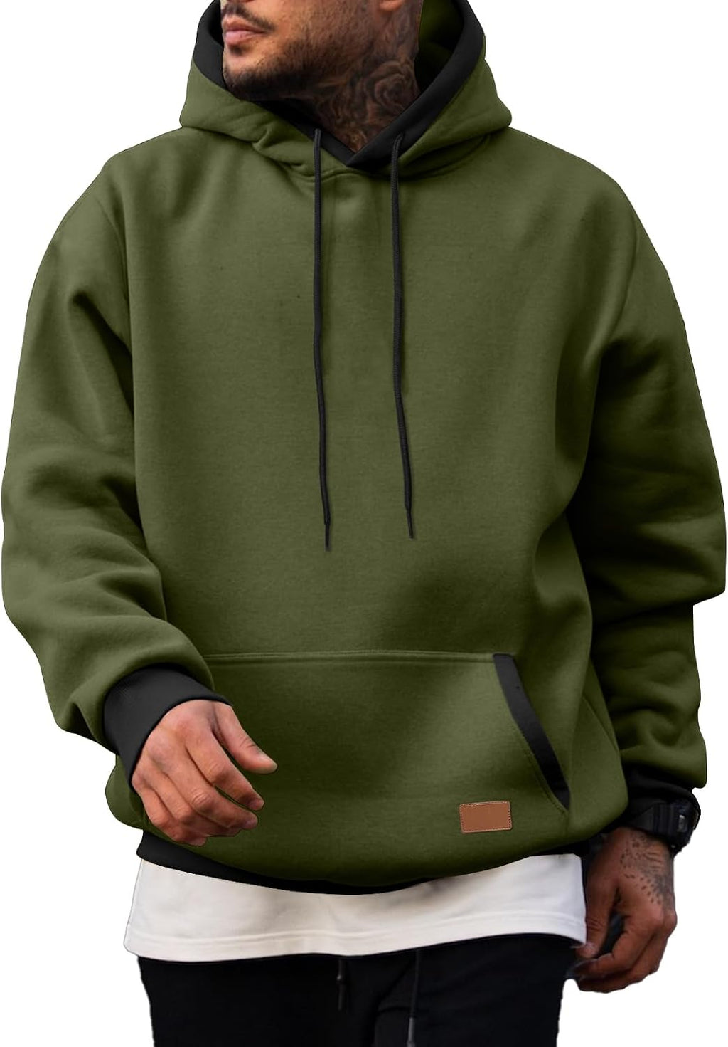 Men's Cotton Fleece Pullover Hoodie - Drawstring Hood, Kangaroo Pocket and Oversized Fit for Fall and Winter - Medium