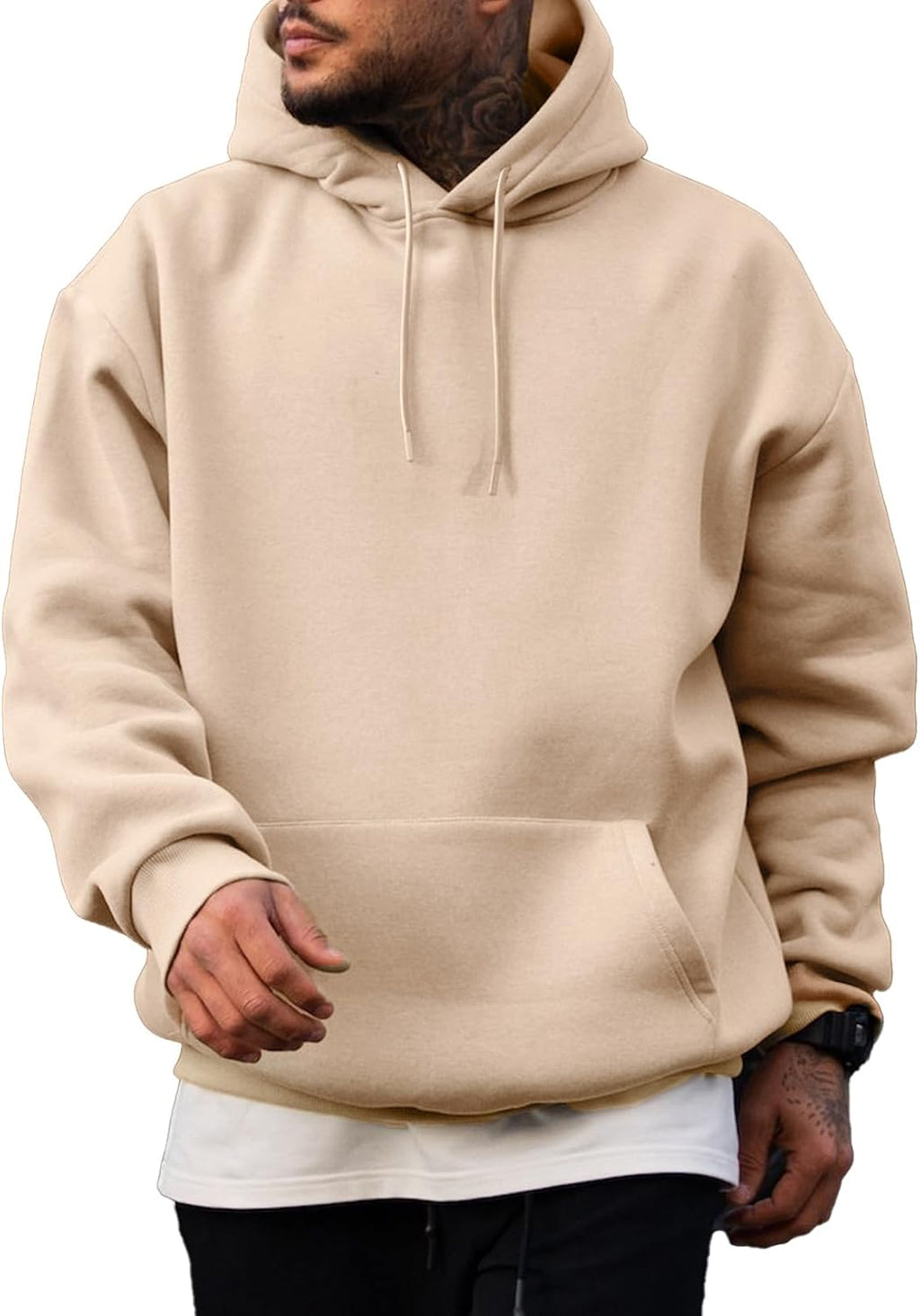 Men's Fleece Lined Oversized Pullover Hoodie - Adjustable Drawstring Hood and Kangaroo Pocket for Cold Weather - Small (