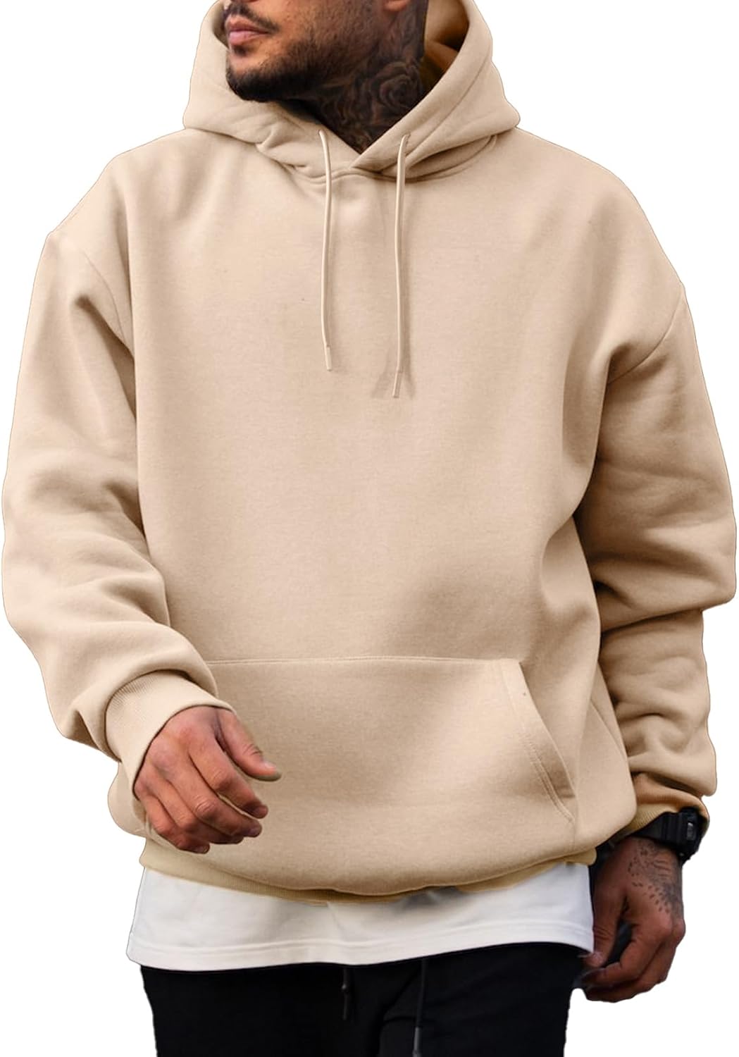 Men's Fleece Lined Oversized Pullover Hoodie - Adjustable Drawstring Hood and Kangaroo Pocket for Cold Weather - Small (
