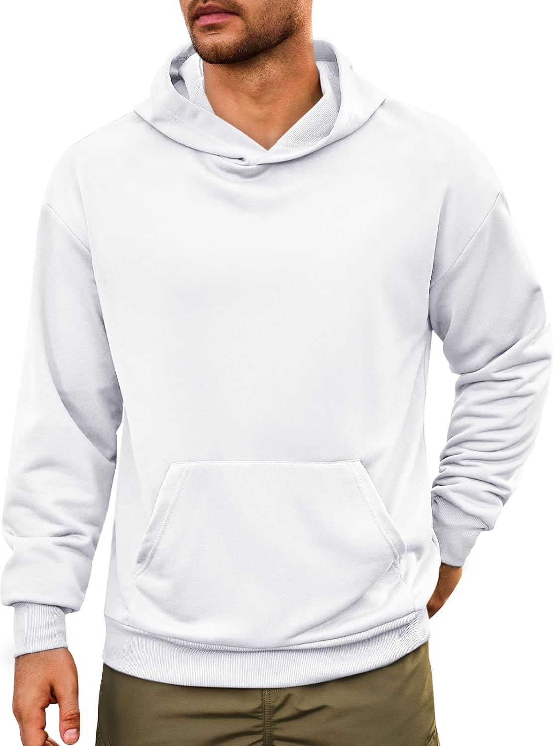 Men's Lightweight Slim Fit Pullover Hoodie - Breathable Solid Colour Sweatshirt with Kanga Pockets for Spring - Medium