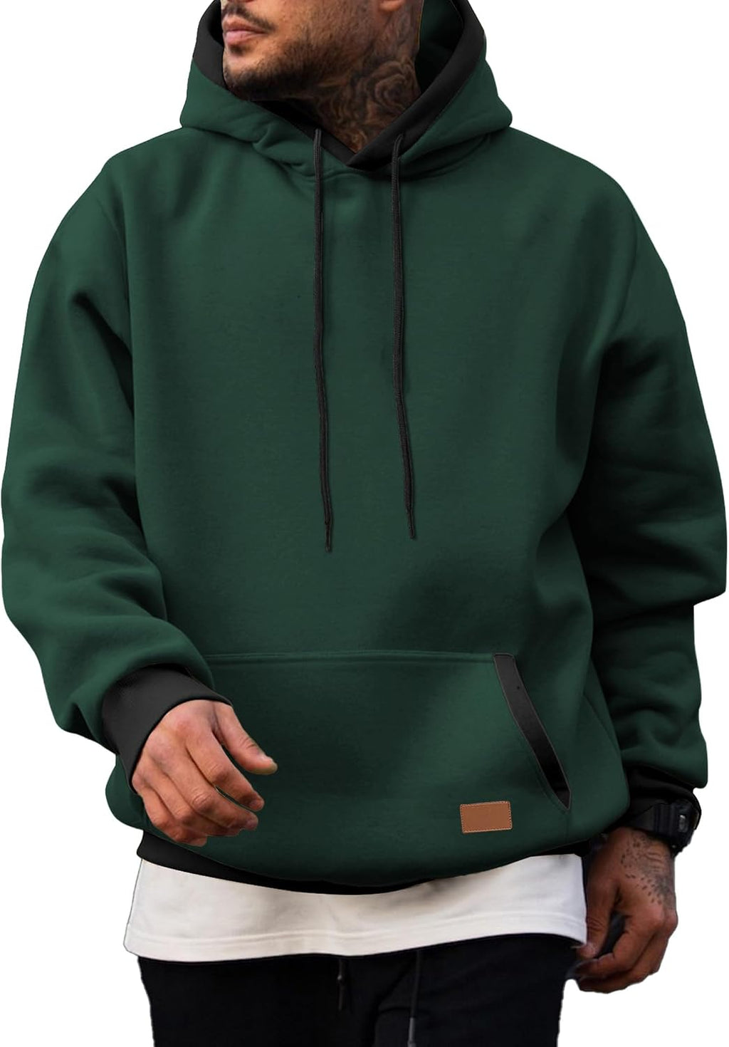 Men's Cotton Fleece Pullover Hoodie - Drawstring Hood, Kangaroo Pocket and Oversized Fit for Fall and Winter - Medium