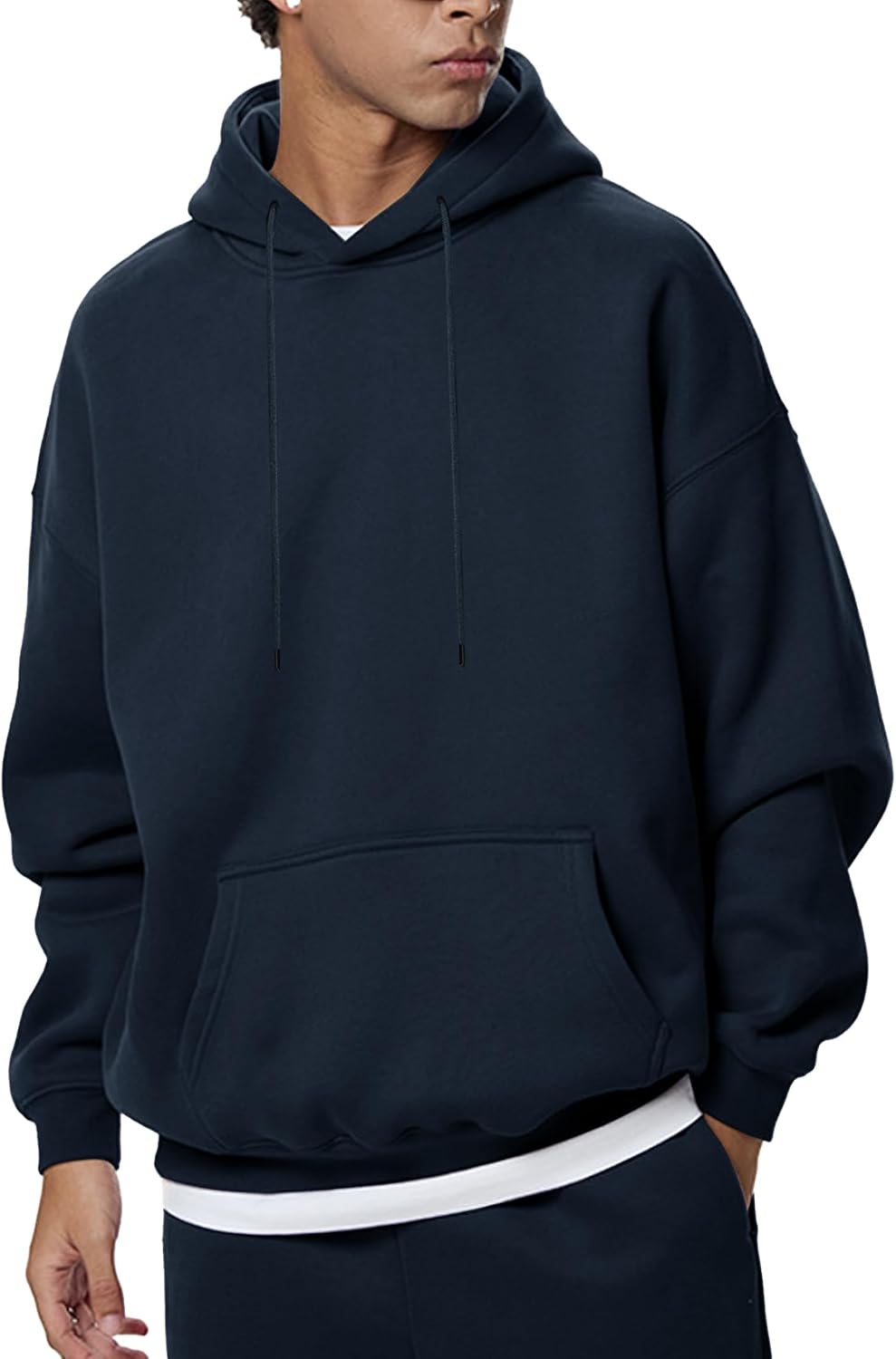 Men's Oversized Fleece Hoodie - Drop Shoulder Streetwear Pullover Sweatshirt with Drawstring Hood for Winter - Small