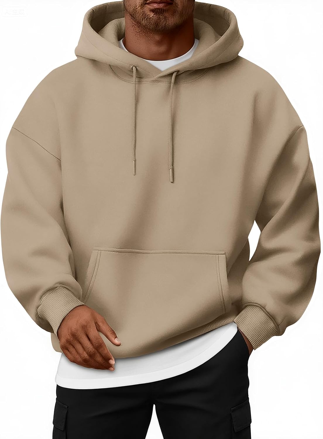 Men's Oversized Fleece Lined Pullover Hoodie - Drawstring Hood and Front Pocket for Gym Workouts and Winter - Small