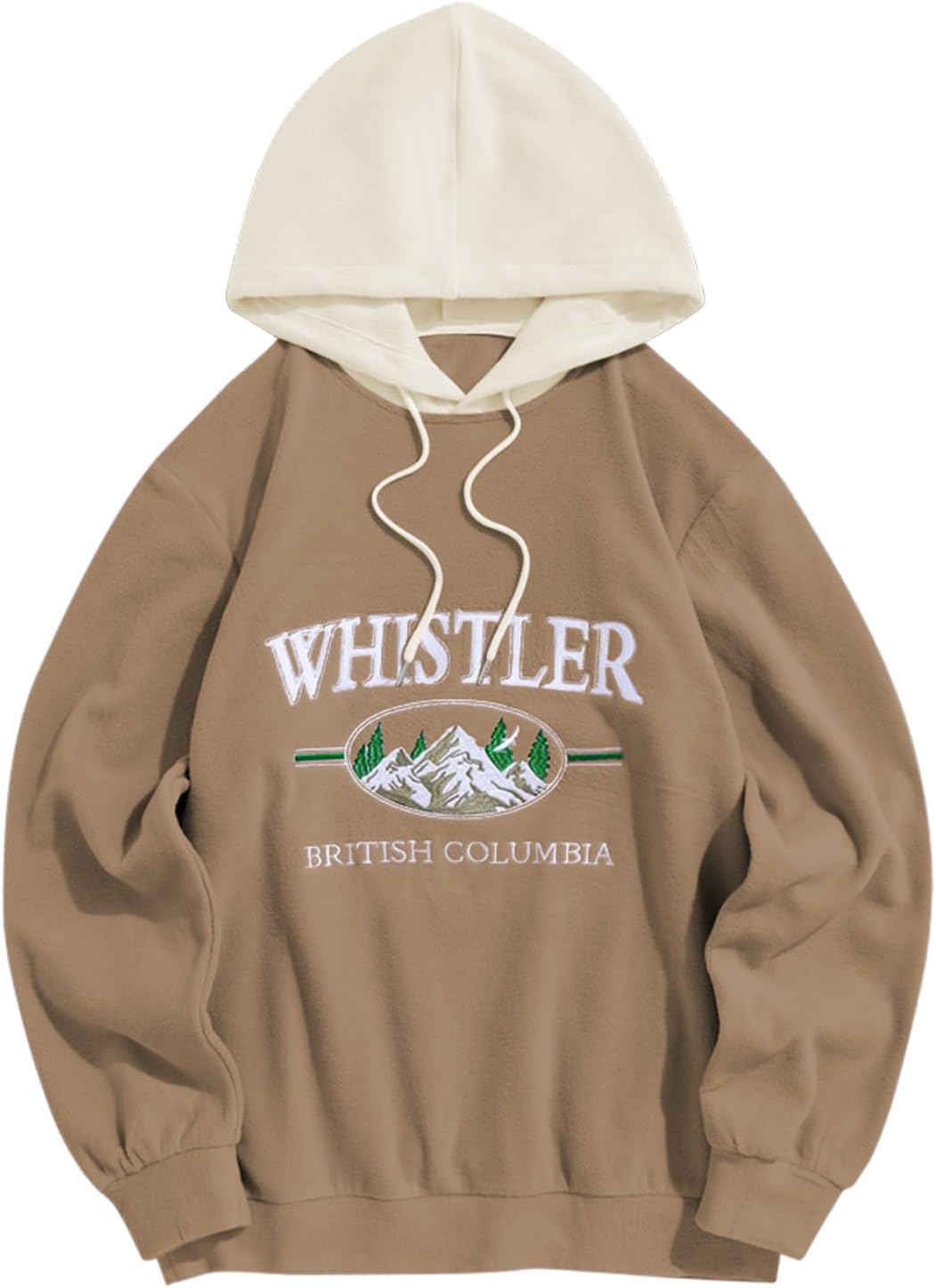 Men's Letter Graphic Fleece Pullover Hoodie - Mountain Embroidery and Loose Fit with Adjustable Drawstring Hood - Medium