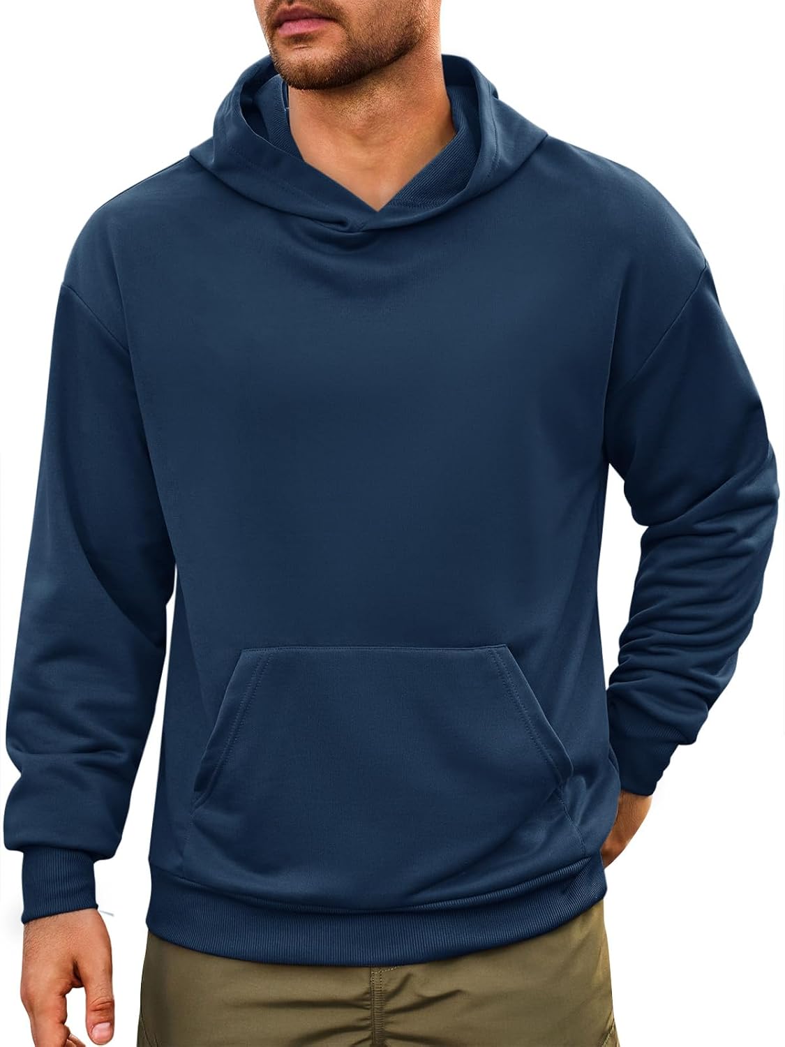 Men's Lightweight Slim Fit Pullover Hoodie - Breathable Solid Colour Sweatshirt with Kanga Pockets for Spring - Medium