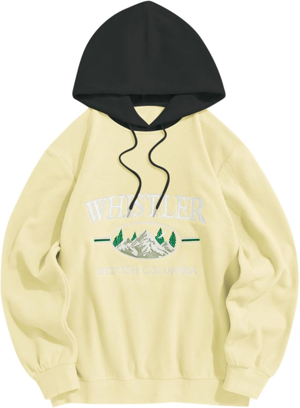 Men's Letter Graphic Fleece Pullover Hoodie - Mountain Embroidery and Loose Fit with Adjustable Drawstring Hood - Medium