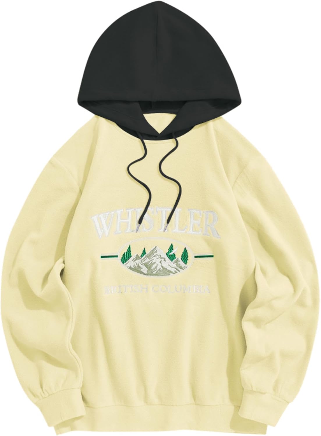 Men's Letter Graphic Fleece Pullover Hoodie - Mountain Embroidery and Loose Fit with Adjustable Drawstring Hood - Medium