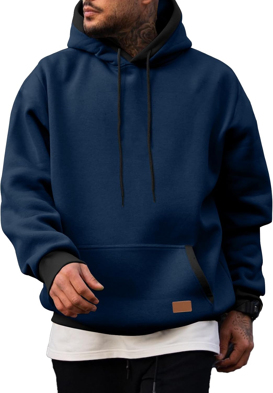 Men's Cotton Fleece Pullover Hoodie - Drawstring Hood, Kangaroo Pocket and Oversized Fit for Fall and Winter - Small