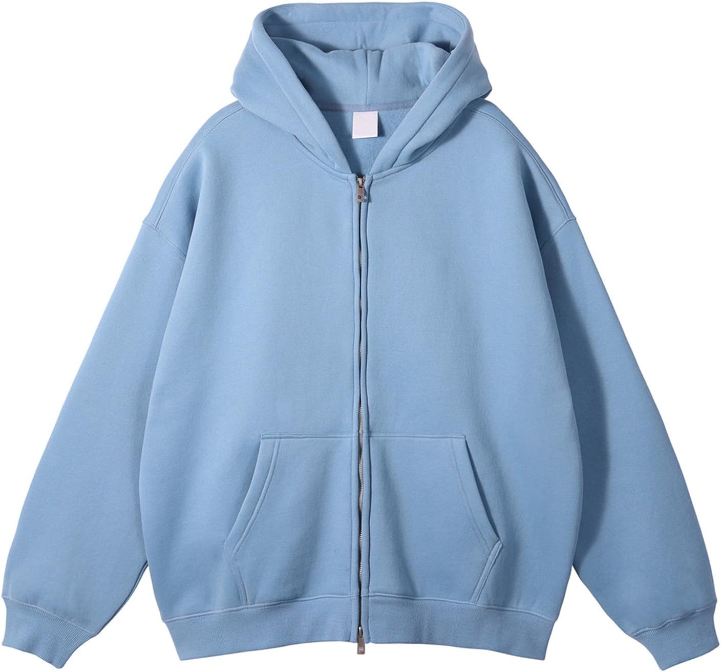 Unisex Oversized Full Zip Hoodie - Heavyweight Washed Cotton Hooded Jacket in Solid Colours for Winter Wear - Small