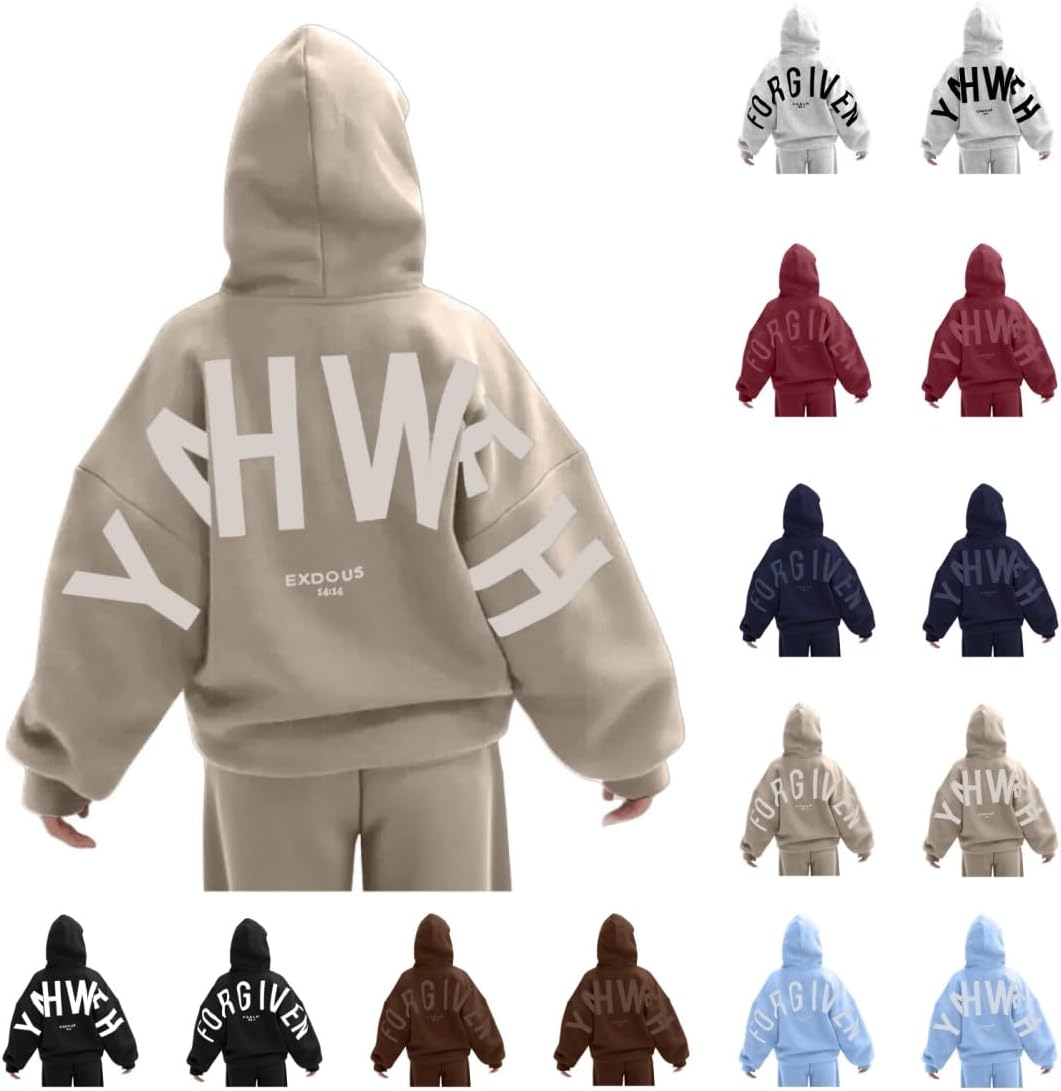 Unisex Letter Print Oversized Hoodie - Long Sleeve Pullover Hooded Sweatshirt with Front Pocket for Everyday - Medium