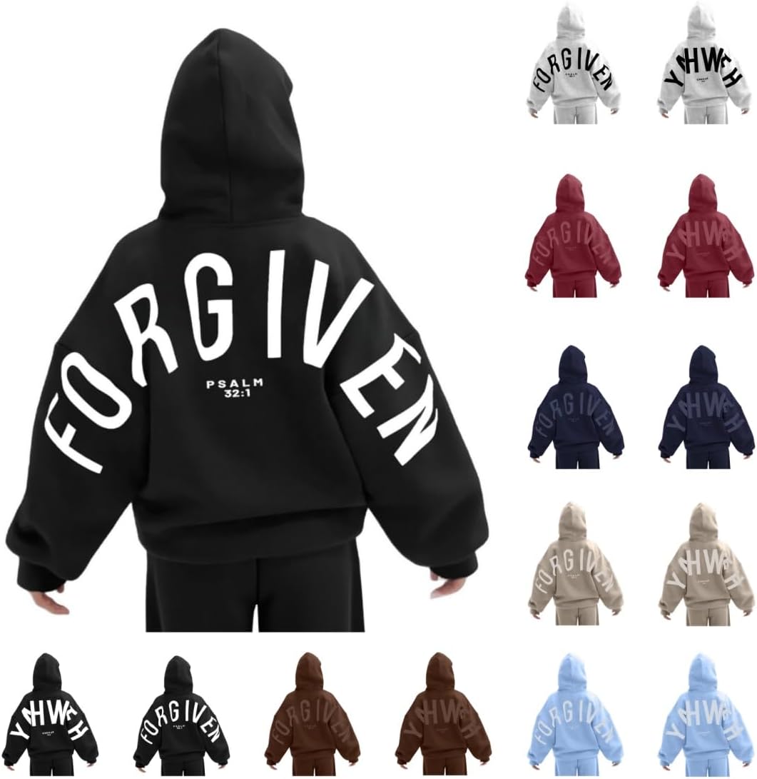 Unisex Letter Print Oversized Hoodie - Long Sleeve Pullover Hooded Sweatshirt with Front Pocket for Everyday - Medium
