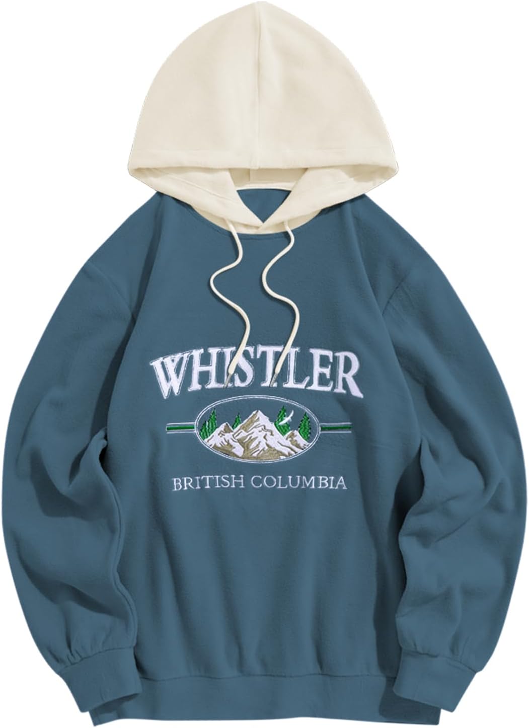 Men's Letter Graphic Fleece Pullover Hoodie - Mountain Embroidery and Loose Fit with Adjustable Drawstring Hood - Small