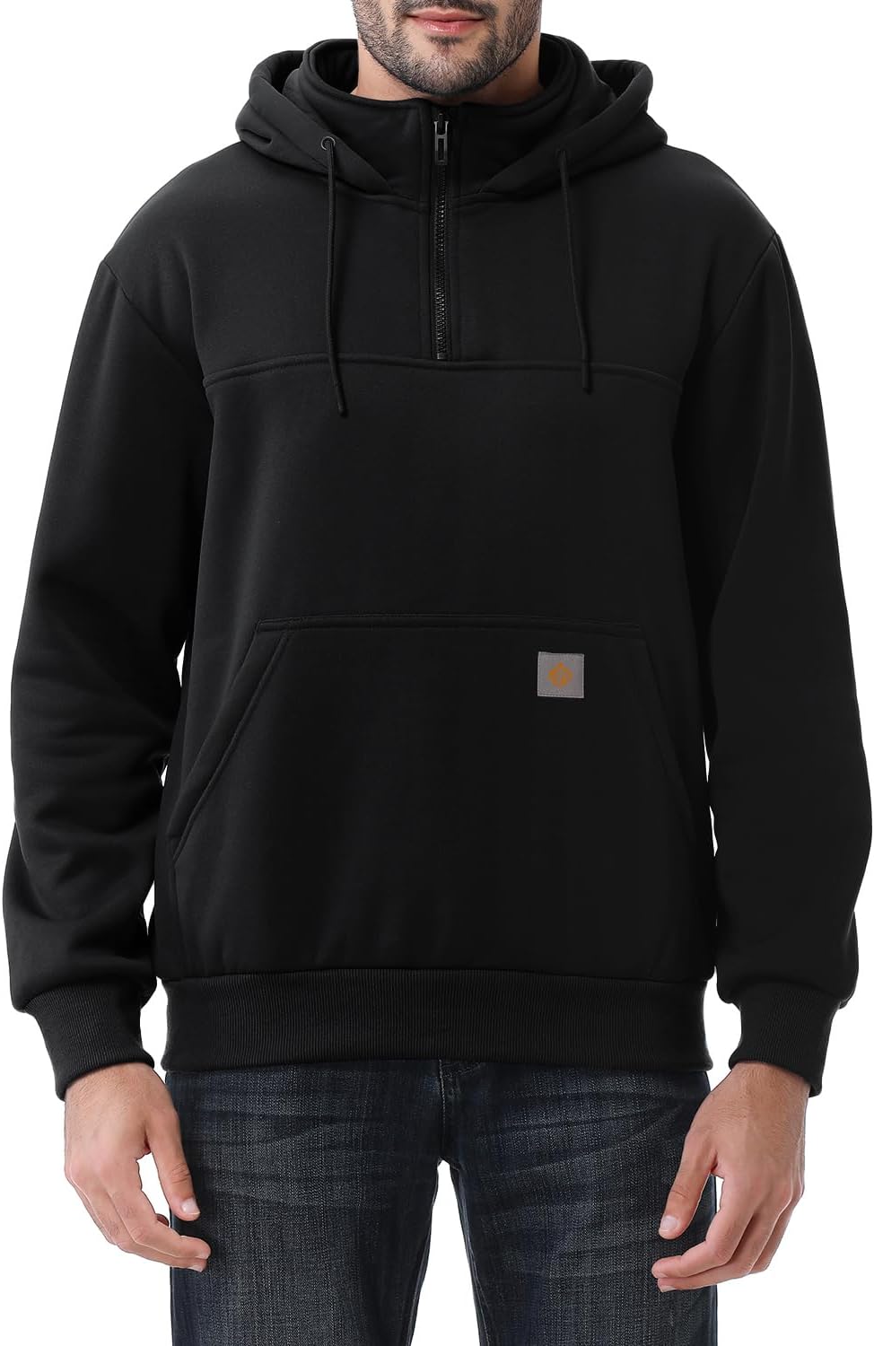 Men's Heavyweight Quarter Zip Hoodie - Loose Fit Fleece Lined Pullover Sweatshirt for Cold Winter Days - Small