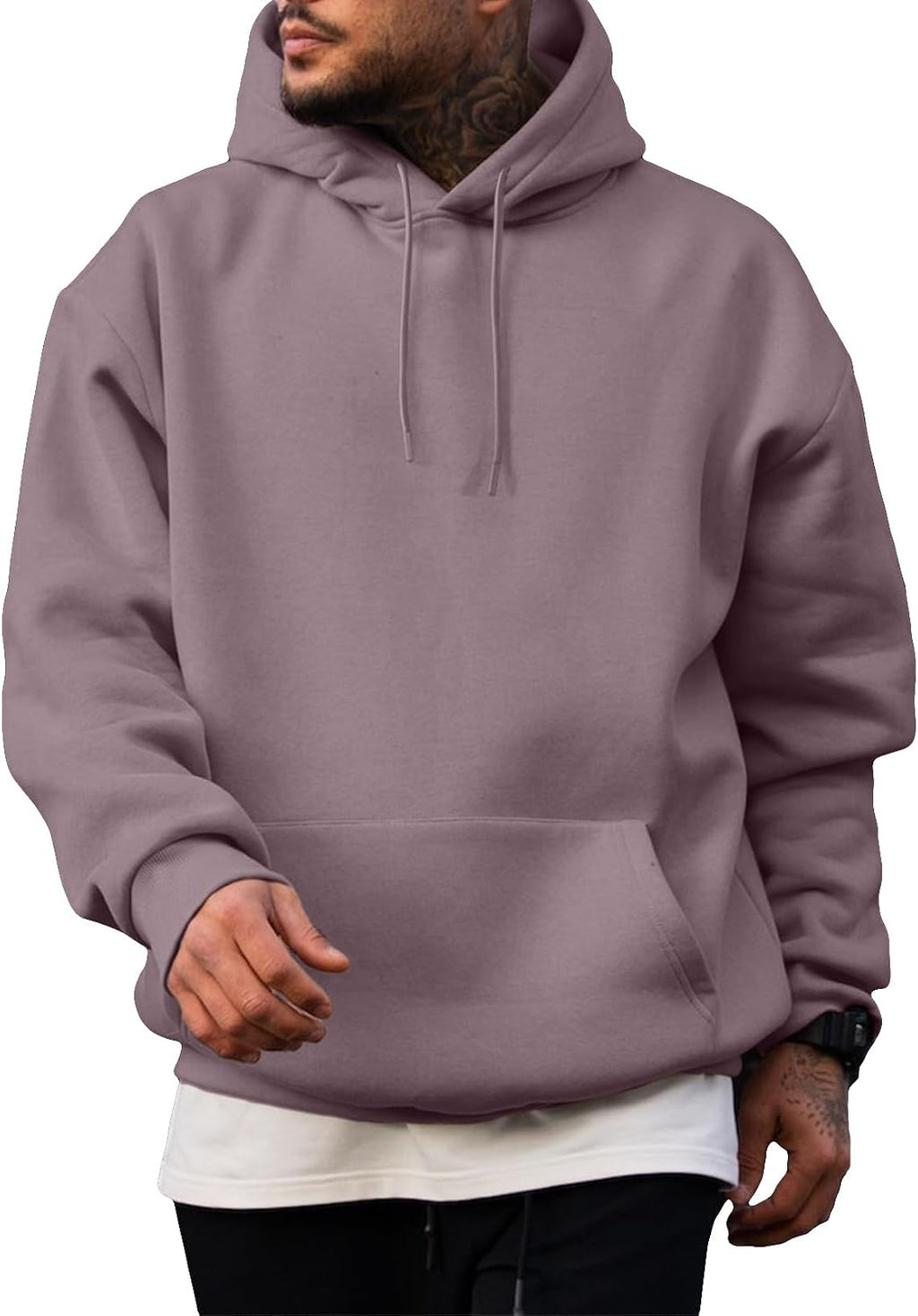 Men's Fleece Lined Oversized Pullover Hoodie - Adjustable Drawstring Hood and Kangaroo Pocket for Cold Weather - Large