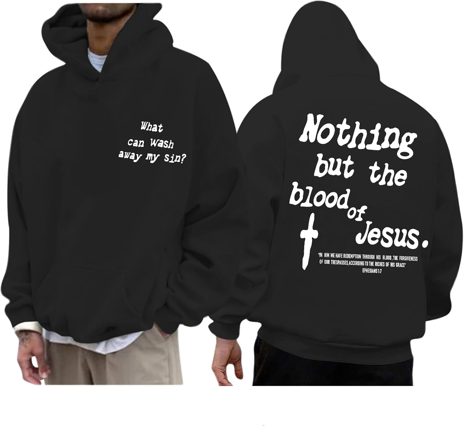 Men's Faith Graphic Pullover Hoodie - Cross and Bible Verse Print Hooded Sweatshirt for Casual Everyday Wear - Apricot