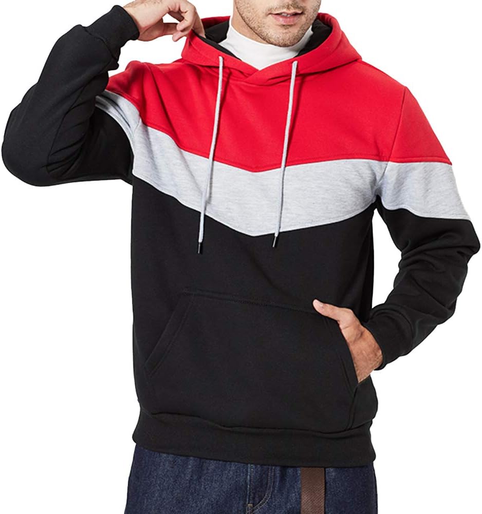 Men's Pullover Hooded Sweatshirt - Classic Long Sleeve Hoodie with Kangaroo Pocket for Everyday Casual Wear - Large