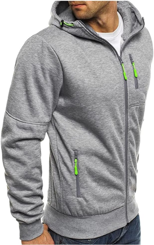 Men's Full Zip Hooded Sports Jacket - Long Sleeve Sweatshirt with Zip Pockets for Training and Casual Wear - Small