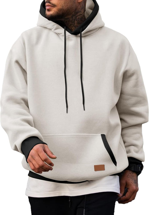 Men's Cotton Fleece Pullover Hoodie - Drawstring Hood, Kangaroo Pocket and Oversized Fit for Fall and Winter - Small