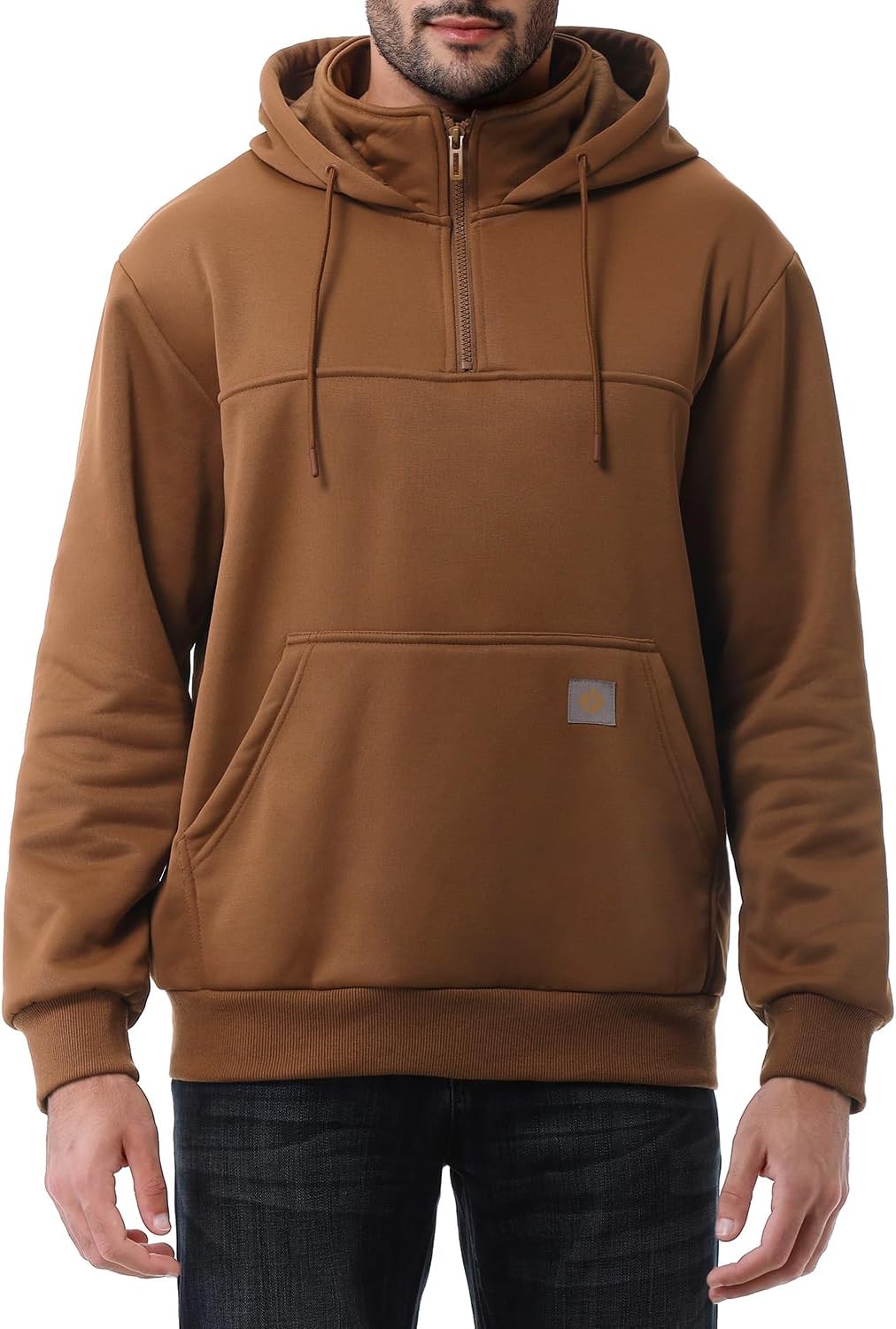 Men's Heavyweight Quarter Zip Hoodie - Loose Fit Fleece Lined Pullover Sweatshirt for Cold Winter Days - Medium