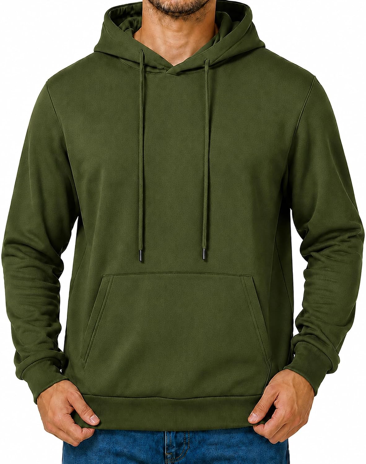 Men's Fleece Pullover Hoodie - Drawstring Hood, Ribbed Cuffs and Kangaroo Pocket for Gym and Fall Winter Wear - Small