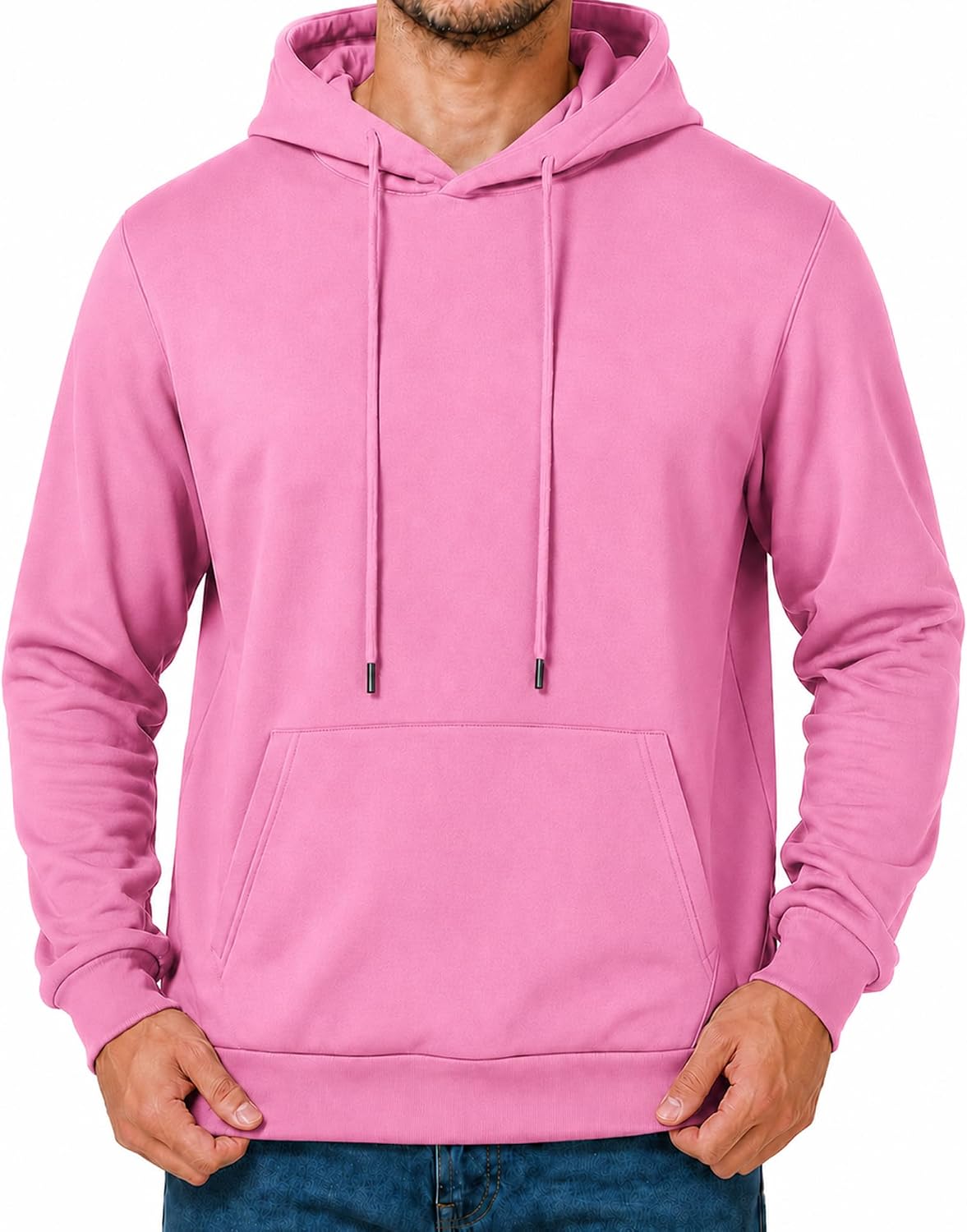 Men's Fleece Pullover Hoodie - Drawstring Hood, Ribbed Cuffs and Kangaroo Pocket for Gym and Fall Winter Wear - Medium