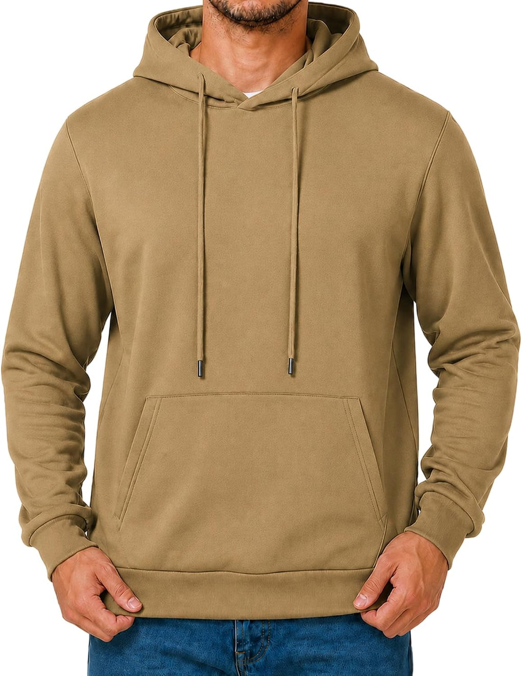 Men's Fleece Pullover Hoodie - Drawstring Hood, Ribbed Cuffs and Kangaroo Pocket for Gym and Fall Winter Wear - Small