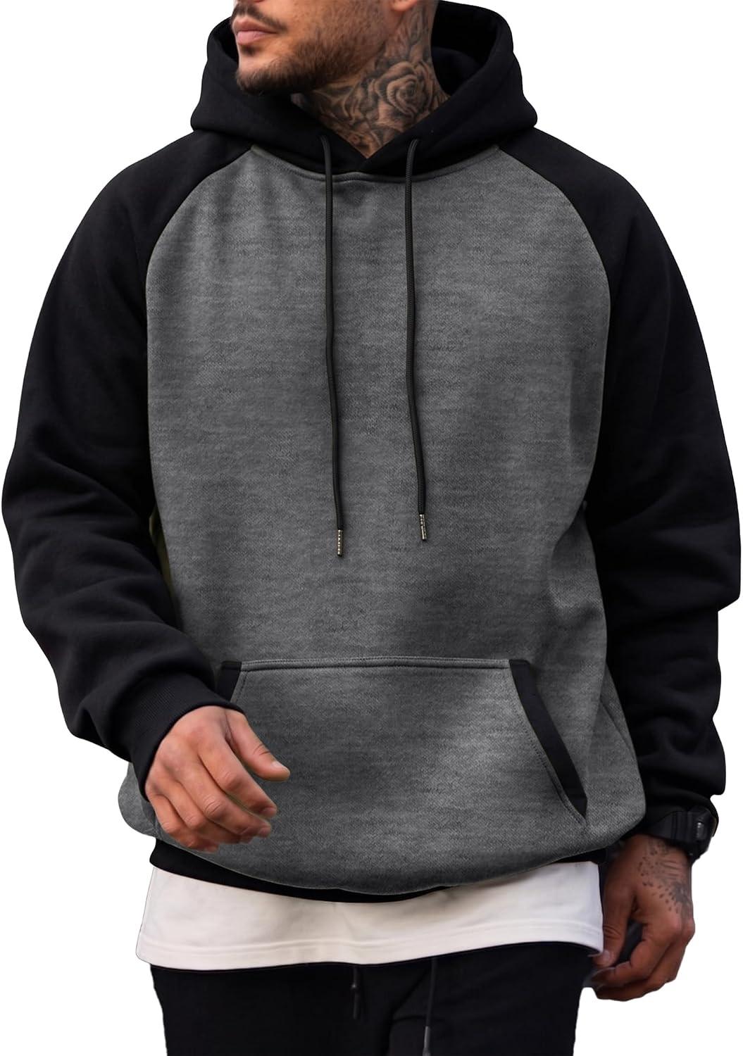 Men's Cotton Fleece Pullover Hoodie - Drawstring Hood, Kangaroo Pocket and Oversized Fit for Fall and Winter - Medium