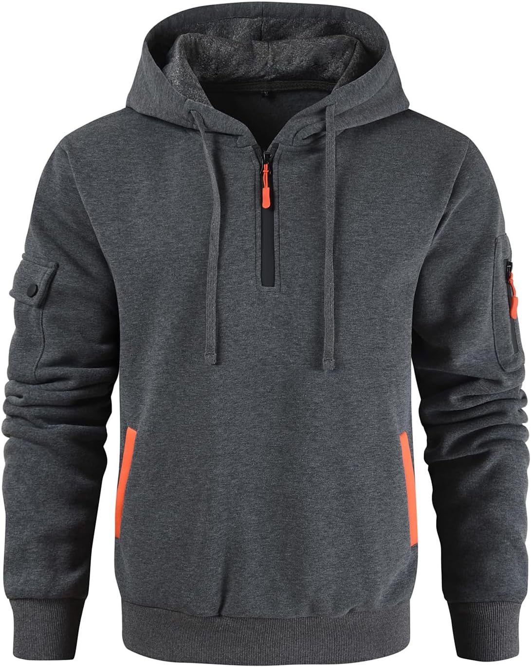 Men's Quarter Zip Pullover Hoodie - Long Sleeve Casual Hooded Sweatshirt with Kangaroo Pocket for Daily Wear - Medium