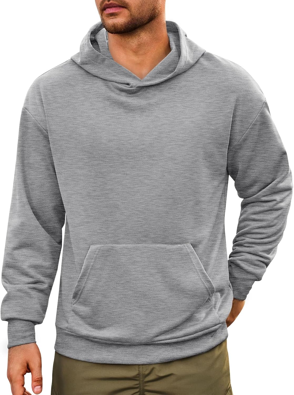 Men's Lightweight Slim Fit Pullover Hoodie - Breathable Solid Colour Sweatshirt with Kanga Pockets for Spring - Medium