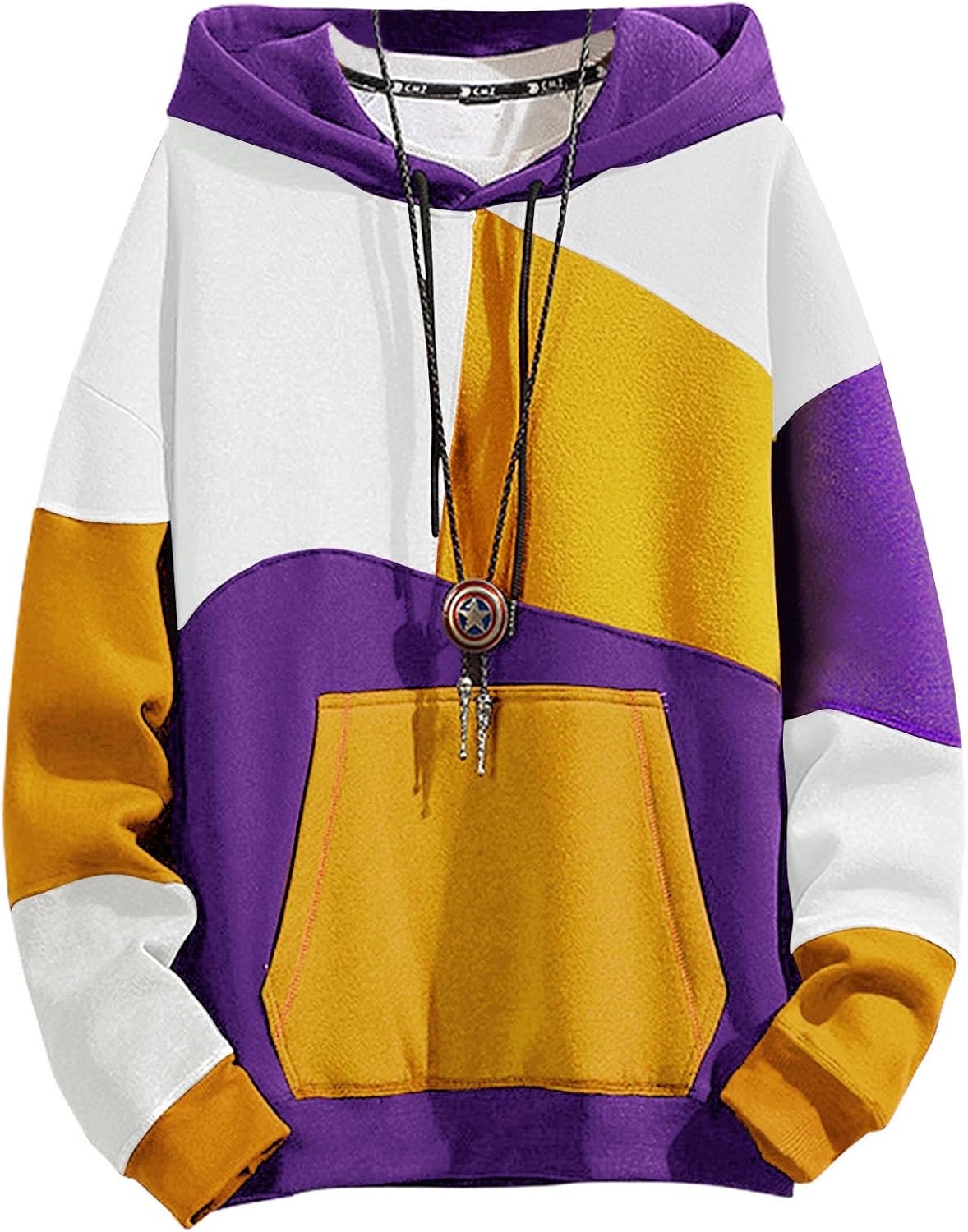 Men's Contrast Colour Patchwork Pullover Hoodie - Cotton Blend Hooded Sweatshirt with Long Sleeves for Autumn - Small (6