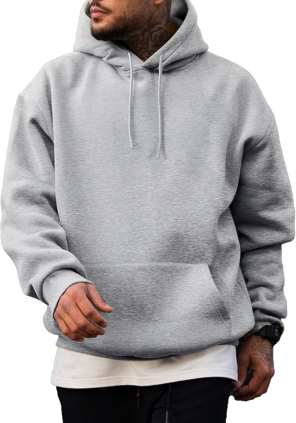 Men's Fleece Lined Oversized Pullover Hoodie - Adjustable Drawstring Hood and Kangaroo Pocket for Cold Weather - Small (