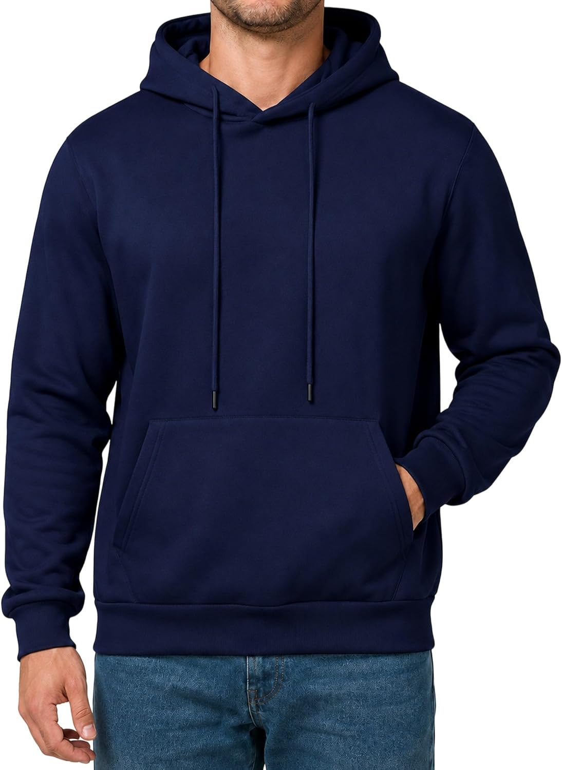 Men's Fleece Lined Pullover Hoodie - Drawstring Hood, Kangaroo Pocket and Ribbed Trim for Gym and Winter Wear - Medium