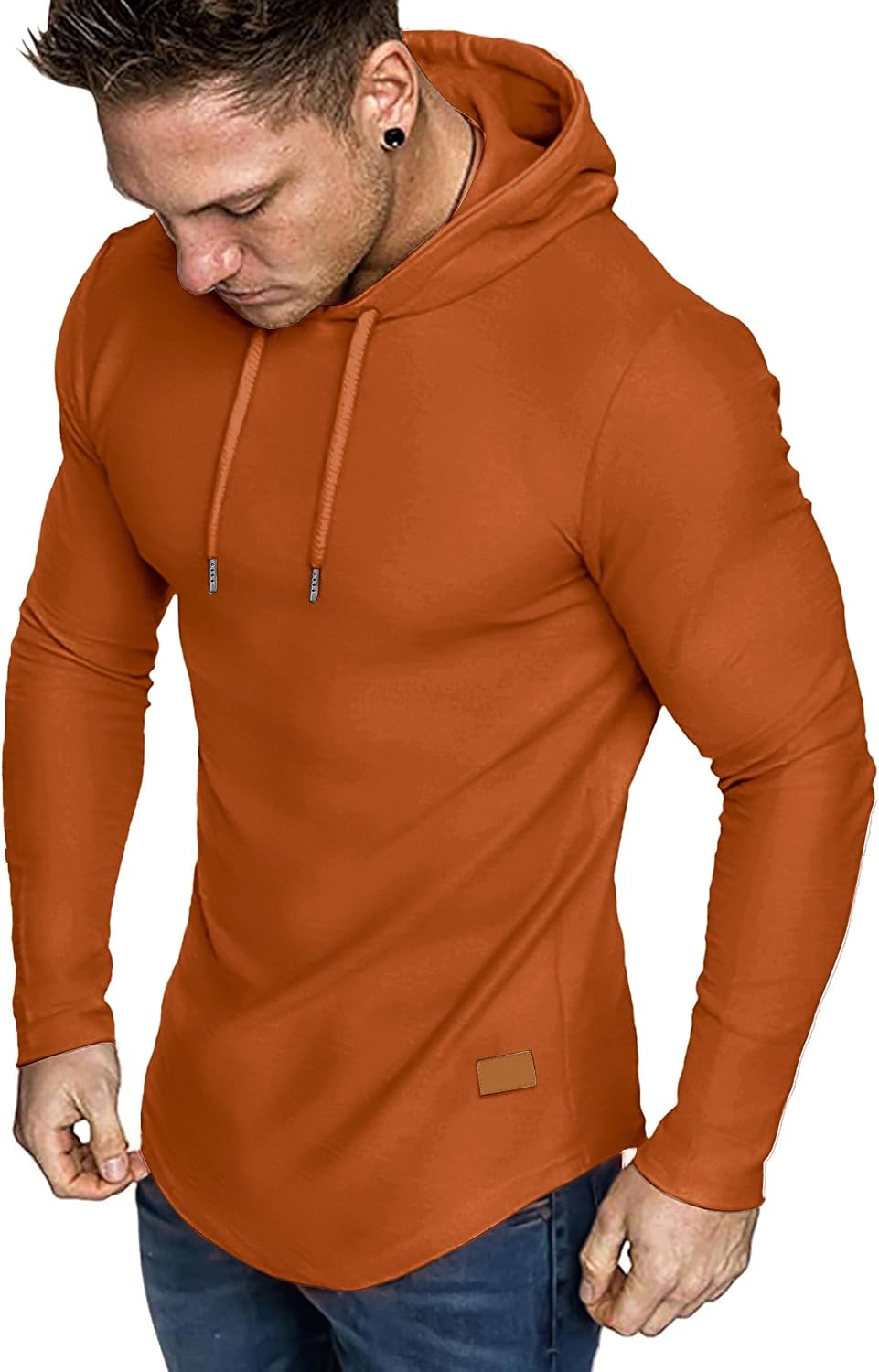 Men's Fleece Longline Athletic Sweatshirt - Lightweight Long Sleeve Muscle Fit Pullover for Gym Workouts - Small