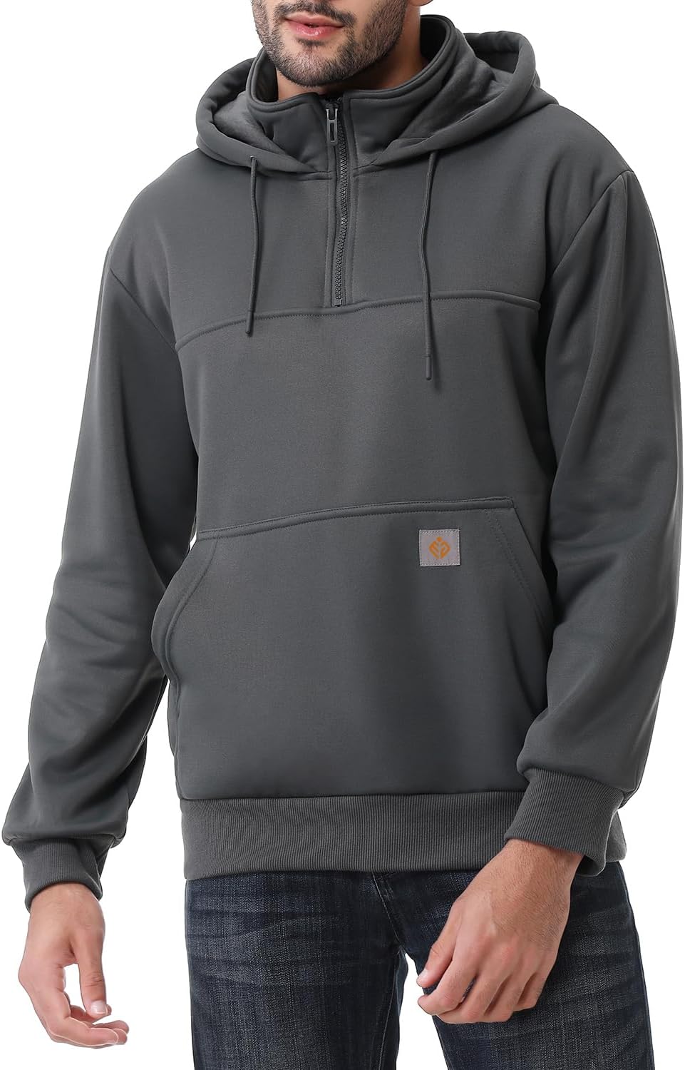 Men's Heavyweight Quarter Zip Hoodie - Loose Fit Fleece Lined Pullover Sweatshirt for Cold Winter Days - Small
