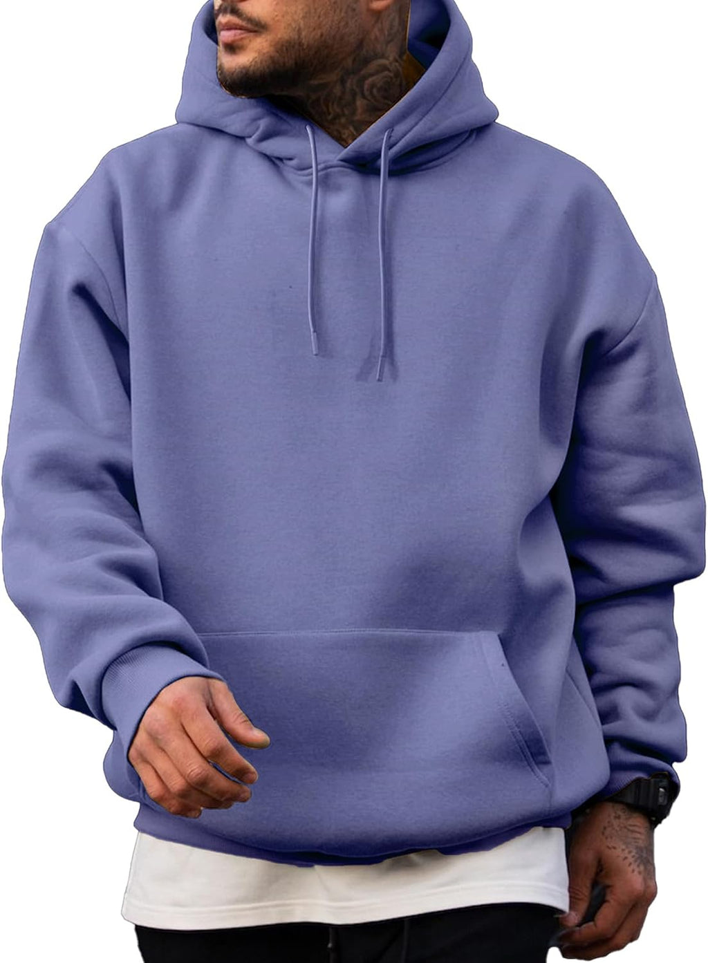 Men's Fleece Lined Oversized Pullover Hoodie - Adjustable Drawstring Hood and Kangaroo Pocket for Cold Weather - Medium