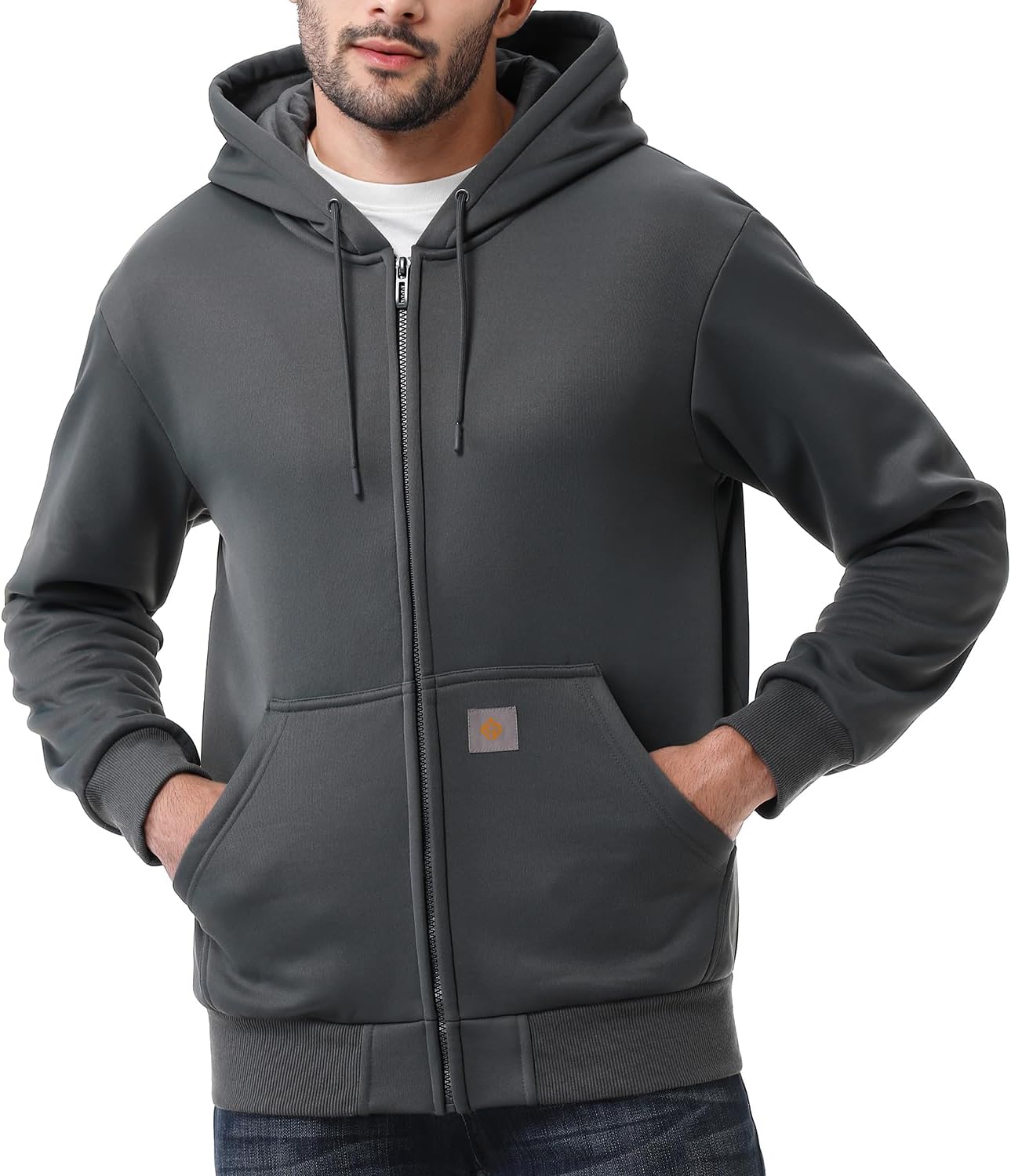Men's Heavyweight Full Zip Fleece Lined Hoodie - Loose Fit Hooded Sweatshirt for Cold Weather and Outdoor Days - Wine Re