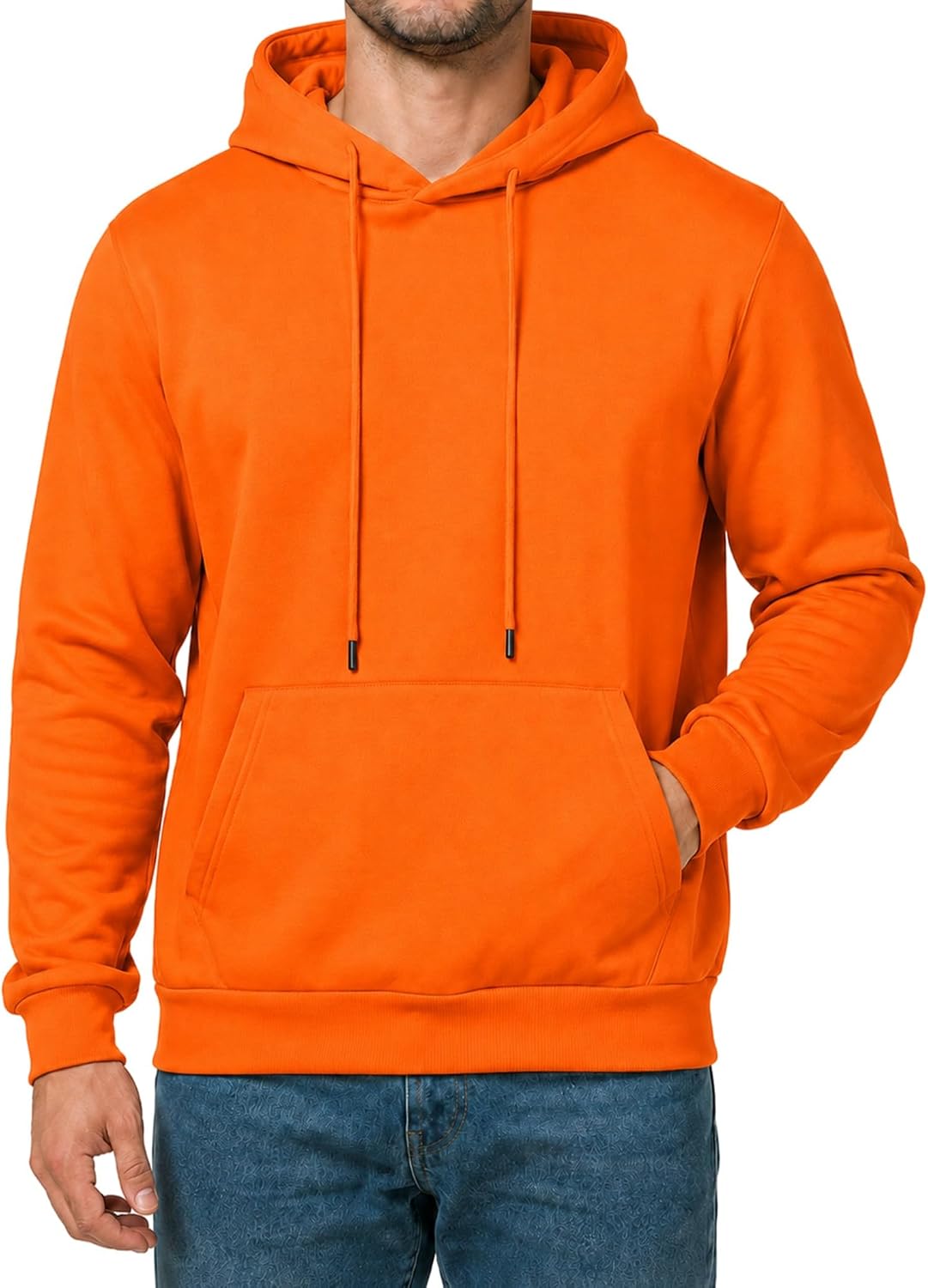 Men's Fleece Lined Pullover Hoodie - Drawstring Hood, Kangaroo Pocket and Ribbed Trim for Gym and Winter Wear - Small