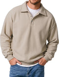 Men's Midweight Fleece Polo Sweatshirt - Quarter Button Collared Pullover with Ribbed Cuffs for Fall and Winter - Small
