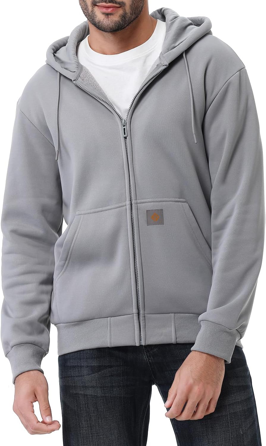 Men's Heavyweight Full Zip Fleece Lined Hoodie - Loose Fit Hooded Sweatshirt for Cold Weather and Outdoor Days - Black