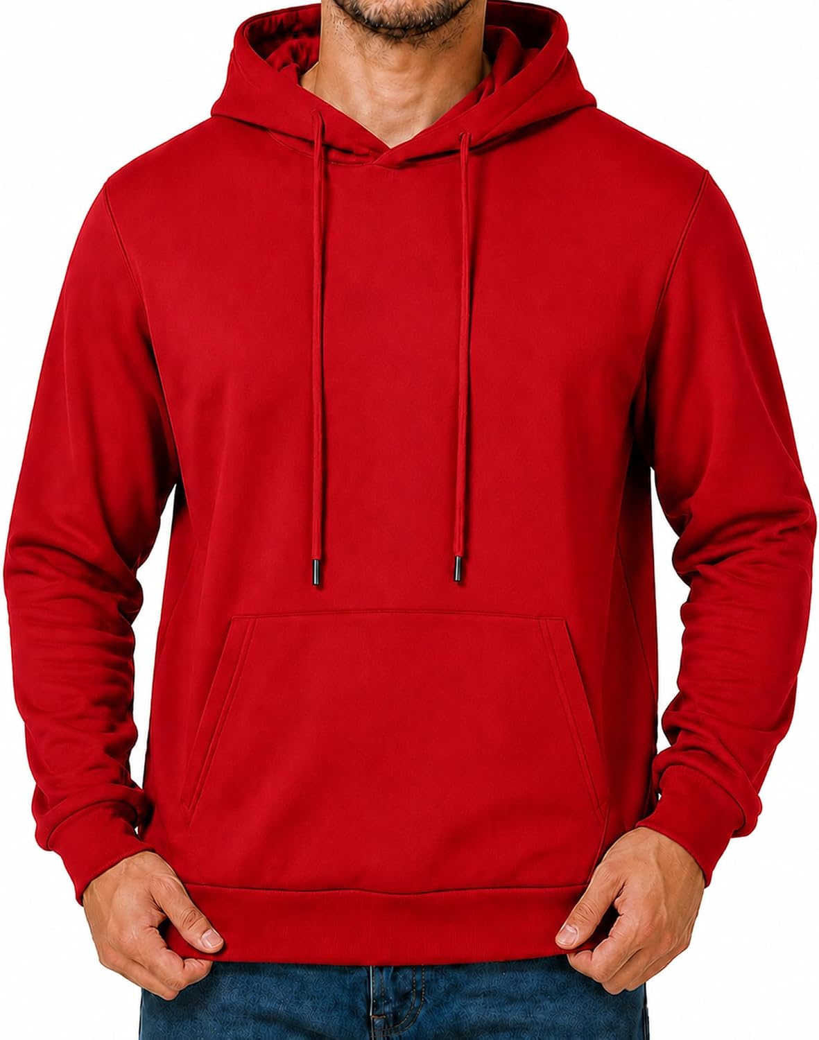 Men's Fleece Pullover Hoodie - Drawstring Hood, Ribbed Cuffs and Kangaroo Pocket for Gym and Fall Winter Wear - Medium